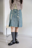 Eyelet string denim skirt