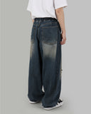 Length balloon denim jeans