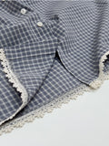 Lace Check Cap Sleeve Blouse