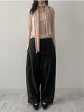 [Muffler set] Pleats U-neck Long Sleeve T-shirt