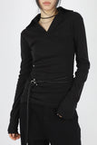 Slim long collar T-shirt