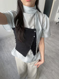 Pleated Tie Short Sleeve Blouse