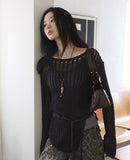 Slit Summer Boat Neck Knit