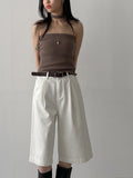 [Belt SET] Claw Pintuck Bermuda Denim Pants