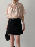 [Scrunchie Set/Reversible] Tencel See-Through Half Blouse