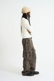 Vintage washed dyeing cargo wide pants