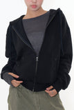 Stone eyelet overfit hoodie zip-up