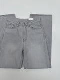 Gray cat-washed straight wide denim