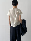 Pleated Mock Neck Cap Sleeve Blouse