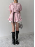 [Short sleeve.ver] Frill Stripe Loose Fit Blouse