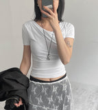 Draped Boat Neck Short Sleeve T-Shirt