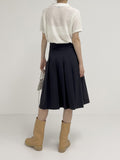 Nylon Pleated Midi Skirt