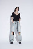destroyed washing jeans