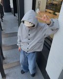 Double Button Hood Zip Up