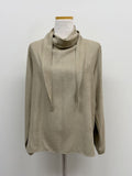 Suede High Neck Tie Blouse