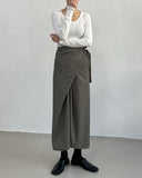 Silky Twist Wrap Long Skirt