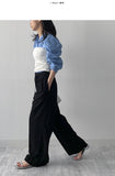 D-Ring Two Tuck Long Wide Slacks