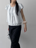 Plain layered short sleeve blouse (2C)
