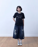 Damage Crop Bermuda Denim