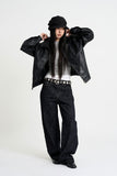 Indigo embossed denim pants