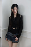Damage Sleeveless Cardigan Set