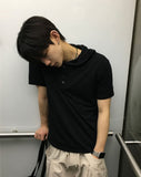 Gode Henley Neck Hood Short Sleeve T-shirt