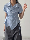 [Short sleeve ver.] Loke Wrap Shirring Shirt