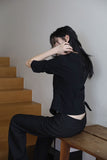 Black Three Quarter Back Buckle Shirt Top