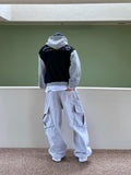 Peach Cotton Diagonal Cargo Balloon Pants