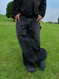 Double knee stitch vintage black denim