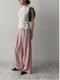Strap Two-Tuck Long Wide Slacks