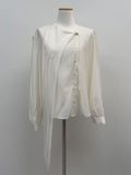 Unbalanced One-Tie Puff Blouse