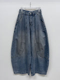 Curved Balloon Wide Denim Pants Mid Blue