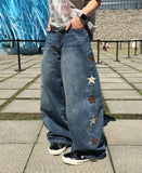 Kaz Star Embroidered Wide Denim Pants