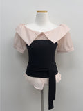 [Short Sleeve Version] Buttery Off-Shoulder Layered Blouse