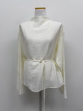 Slit Mock Neck Belted Blouse