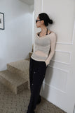 Ballet see-through shirring top