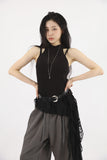 Half-high neck knit halter top