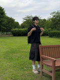 Basic collar knit short sleeve cardigan