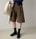[Belt set] Bokashi Pin Tuck Bermuda Slacks