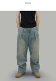 Sand one-tuck denim pants