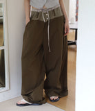 Two-tone button maxi cotton pants