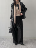 [Muffler set] Pleats U-neck Long Sleeve T-shirt