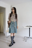 Eyelet string denim skirt