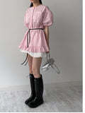 [Short sleeve.ver] Frill Stripe Loose Fit Blouse