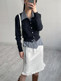 Frill Stripe Midi Skirt