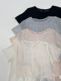 Blooming Wrap See-through Short Sleeve Blouse