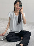 Plain layered short sleeve blouse (2C)