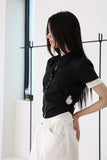 Hole cropped shirring shirt