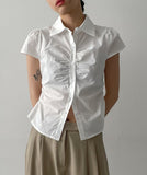 Wonder Shirring Cap Short Sleeve Blouse